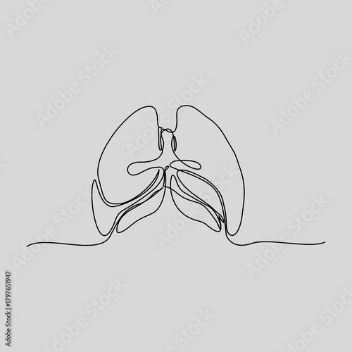 A clean, continuous line drawing of the human lungs and trachea. This anatomical illustration is perfect for medical, educational, or wellness-related projects.