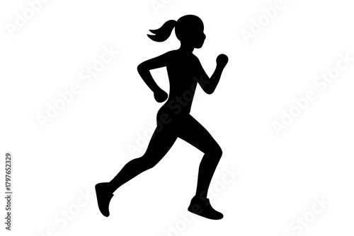 Black silhouette of a woman running or jogging for fitness and healthy lifestyle training