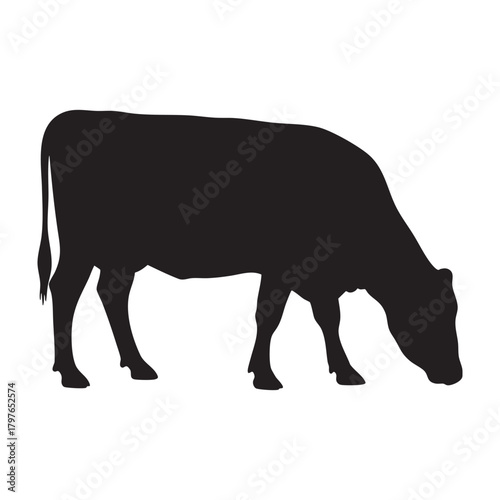Grazing Cow Silhouette with Head Down Vector Icon