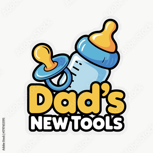 Dad's new tools concept, baby bottle and pacifier illustration