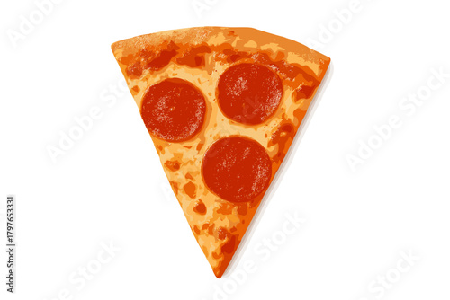 Single slice of pepperoni and sausage pizza isolated on a white background