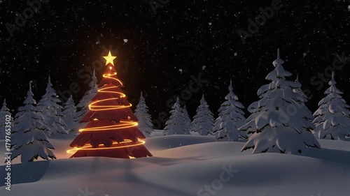 Festive Winter Wonderland with Glowing Christmas Trees