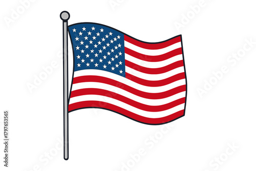 American flag waving on a flagpole featuring stars and stripes symbol of freedom and patriotism