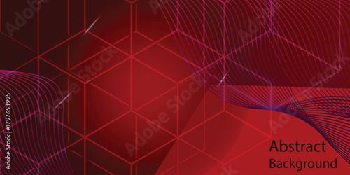Abstract Red background. Dynamic shapes composition. Abstract simple dark red gradient illustration background with 3d look overlap square with shadow and line pattern