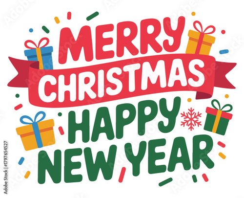 Merry Christmas and Happy New Year vector illustration festive design for holiday greetings and car