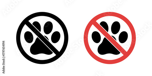 No pets allowed symbol, two versions, black and red warning