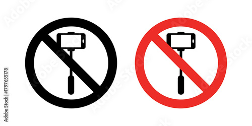 Selfie stick prohibited sign, mobile device restriction symbol