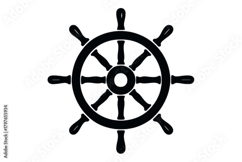 Classic nautical ship steering wheel silhouette for maritime themes and sailing concepts
