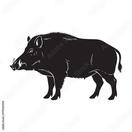 Wild Boar with Tusks Silhouette Vector Graphic