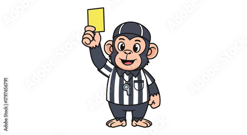 Cartoon monkey referee holding up a yellow card.