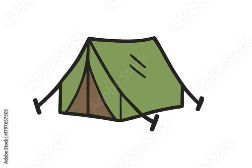 Green camping tent shelter for outdoor recreation and summer vacation