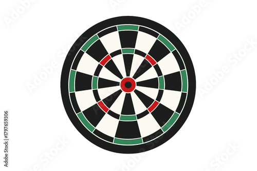 Traditional round dartboard with black, white, red, and green scoring segments