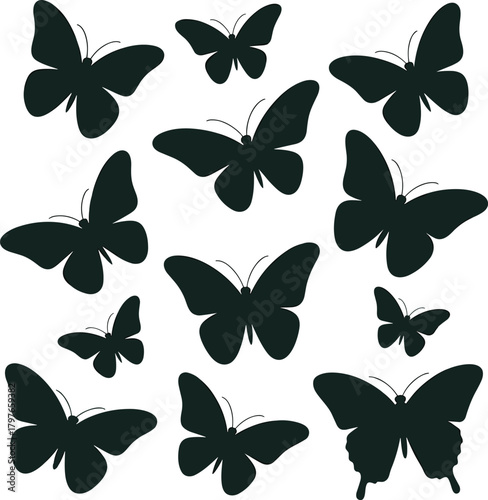 Collection of Butterfly Silhouette Vector Icons, Nature, Insect, and Spring Decoration Elements