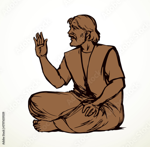 Vector drawing. Man sitting on the ground