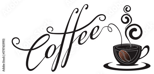 Coffee. Coffee to go lettering illustration. Coffee label badge emblem