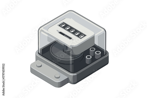Analog electric power meter device for measuring energy consumption in isometric view
