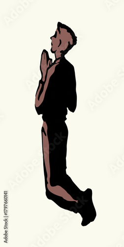 Vector drawing. Adult praying man