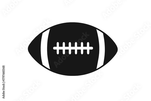 Stylized black silhouette of an American football with white laces and stripes
