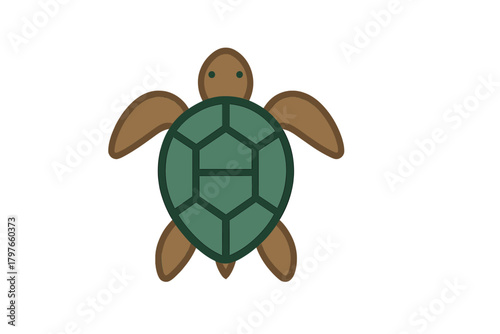 Stylized minimalist sea turtle swimming overhead view featuring green shell and brown flippers