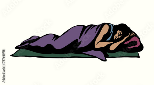 Vector drawing. Ancient sleeping man
