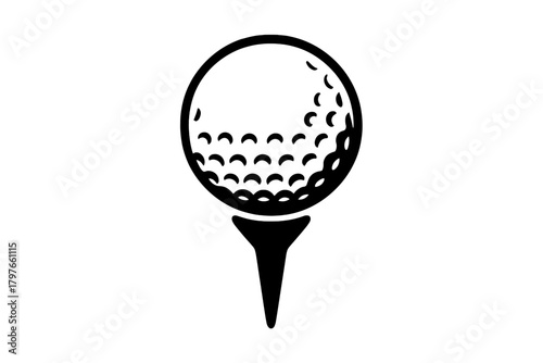 Black and white golf ball resting on a tee ready for a swing on the course
