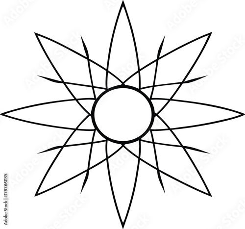 Abstract geometric sun with rotating radiant beams and dynamic color shifts