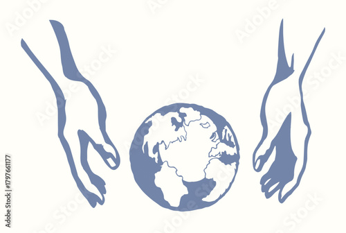 God's hand creates earth. Vector drawing