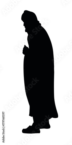 Vector drawing. Ancient man. Side view