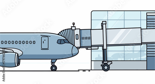 Airplane At The Terminal Connected To Airport Building Isolated