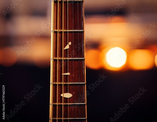 close up of acoustic guitar neck