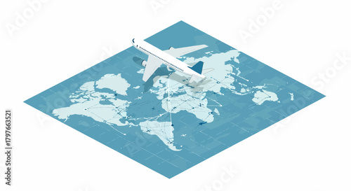 Global Connectivity Airplane Over World Map Aviation Concept