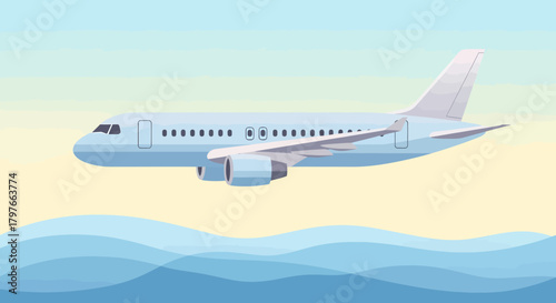 Modern Airplane Over Abstract Waves Illustration Travel Concept