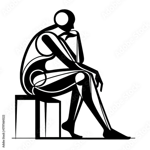 The Thinker: A stylized representation of a person lost in contemplation, pondering life's complexities while seated on a simple stool.