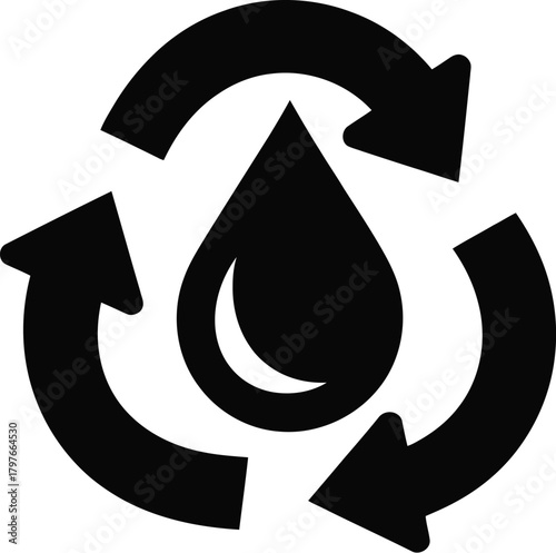 Used oil recycling symbol with circular arrow