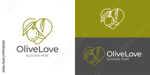 Creative simple olive love logo template. Abstract love shape with olive logo design vector illustration.