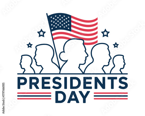 Presidents Day Celebration with American Flag and Silhouettes of Past Leaders