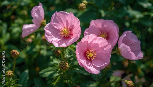 Fully Bloomed Pink Herbaceous Flowers, vibrant spring display, seasonal change