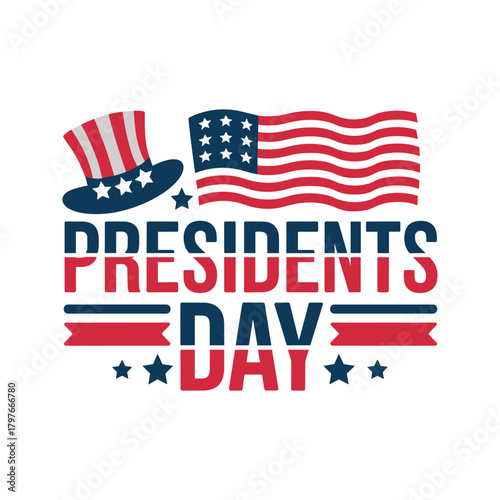 Patriotic Presidents Day Celebration with American Flag and Uncle Sam Hat Design