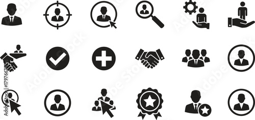Business and Human Resources Icons Symbolizing Recruitment Teamwork and Growth