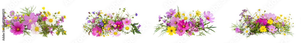 Obraz premium Bouquet of colorful wildflowers, isolated on transparent background