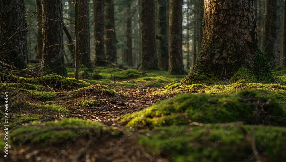 Naklejka premium Solitude among the trees, a reflection of isolation