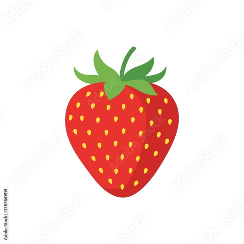 Vibrant strawberry illustration showcasing the delicious fruit with green leaves and seeds.