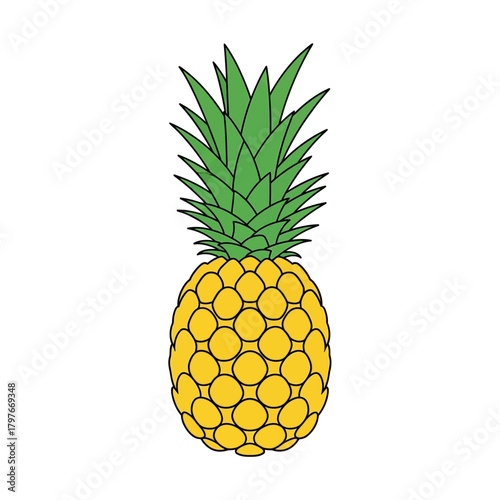 A Simple Yellow Pineapple with Green Leaves.