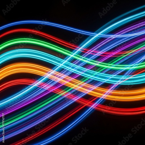 Abstract Swirl of Bright Neon Light Trails Creating a Vibrant Pattern