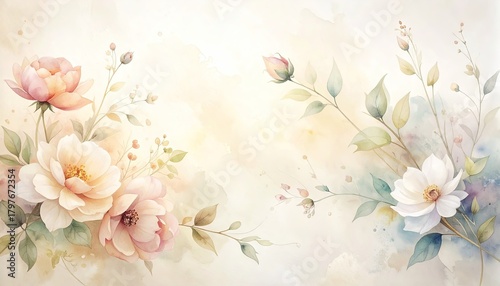 Delicate Watercolor Floral Arrangement with Soft Pastel Hues and Gentle Light Perfect for Spring Celebrations and Romantic Themes