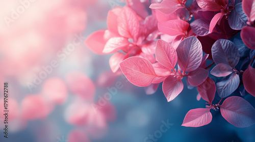 Vibrant pink and purple leaves create a stunning botanical display in a serene environment ai, pink, leaves, purple, botanical, foliage, nature, tranquility, serenity, sunlight, beauty, delicate, envi