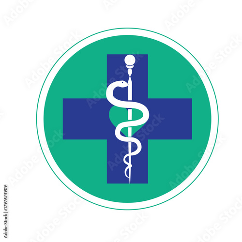 Medical sign, Medical symbol, Medical Snake Caduceus Logo, Caduceus sign, caduceus symbol, Snake medical icon Blue
