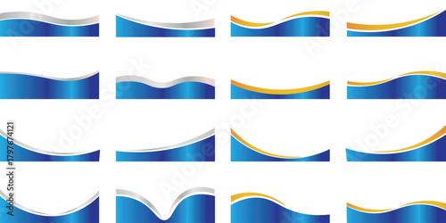 collection of silver, blue gold line border ornaments. vector divider for poster, greeting card, brochure, banner, charter.