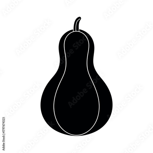 Butternut Squash or Pear Shaped Gourd Black Outline Vector Illustration