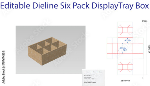 Cardboard six pack tray dieline packaging